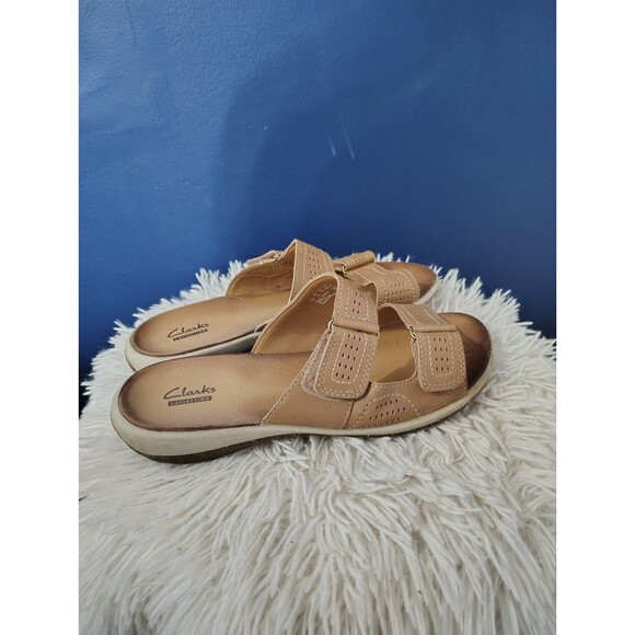 Clarks Collection Women's Size 8 Brown Open Toe Wedge Strap Sandals Slip On - Picture 4 of 7